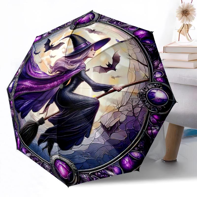 Witchcraft in Stained Glass Outdoor Automatic Umbrella Retractable Design with 8-Rib Durability Lightweight Perfect Gift for Friends Family