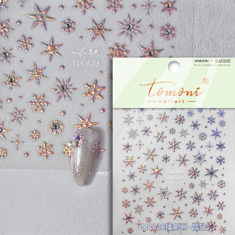 Laser Crăciun Iarnă Fulg de zăpadă Stras strălucitor 5D Relief în relief Auto-adeziv Nail Art Decor Autocolant 3D Decal manichiură