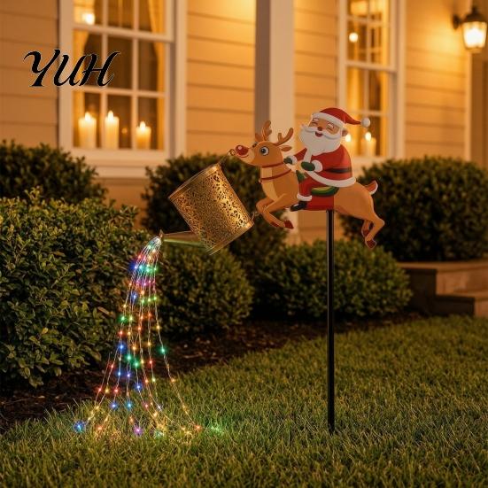 Festive Front Yard Decor Solar Santa Watering Can Light, Christmas Garden Stake Energy Saving Outdoor Lamps LED Pathway Light for Lawn Patio