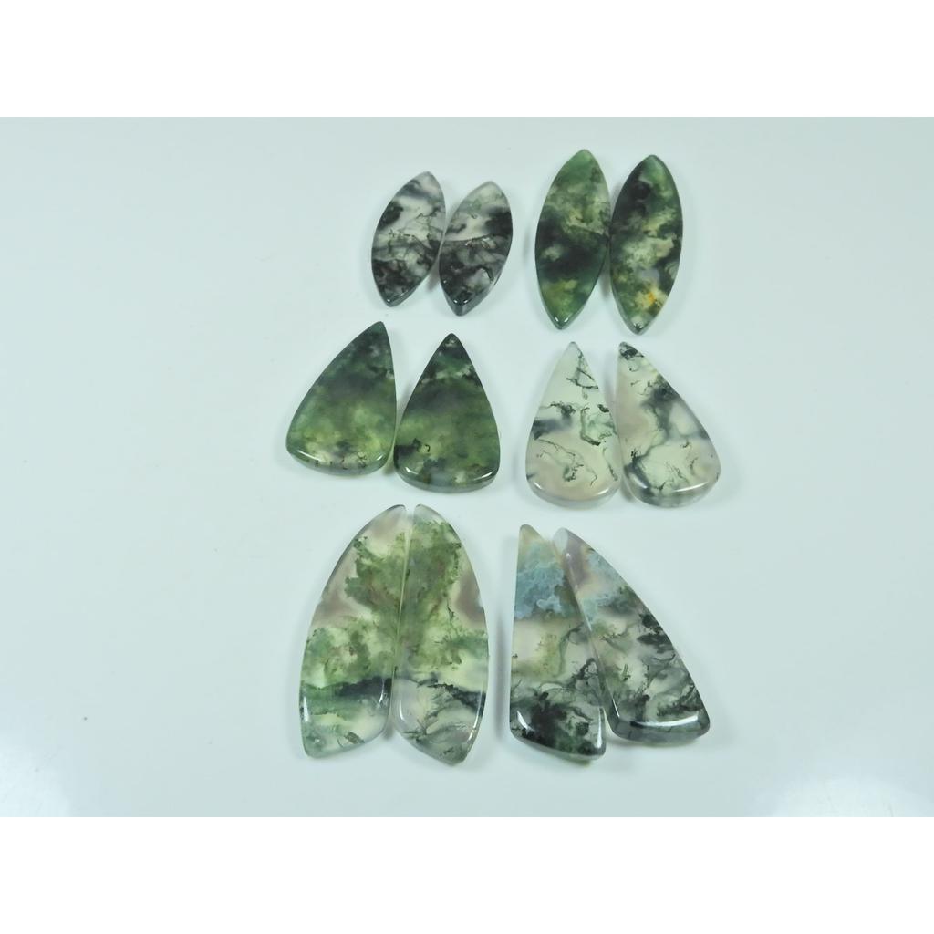 192Cts.Natural Moss Agate Matche Pair Mix Cabochon Loose Gemstone 06Pair Lot C-3370