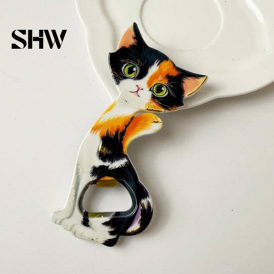 Bottle Opening Tool Cat Opener Fridge Magnet, Vintage Cartoon Kitten Decorative Magnet Magnetic for Home Bars and Kitchen Acrylic