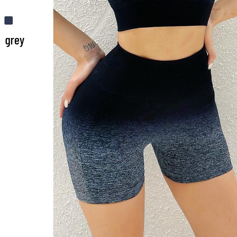 High-Waisted Gradient Sports Shorts: Slim-Fit, Quick-Dry, Butt-Lifting, Body-Shaping Yoga & Running Pants Large серый