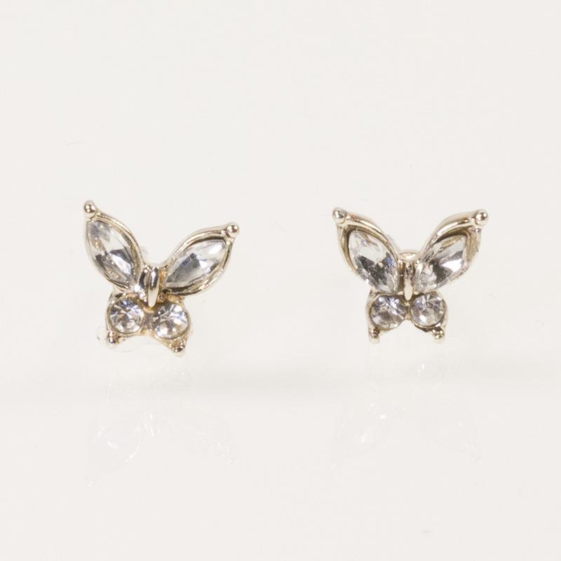 

S925 Silver Needle Korea Dongdaemun Exquisite Transparent Diamond Small Butterfly Stud Earrings Temperament Fashion Rhinestone Earrings срібний