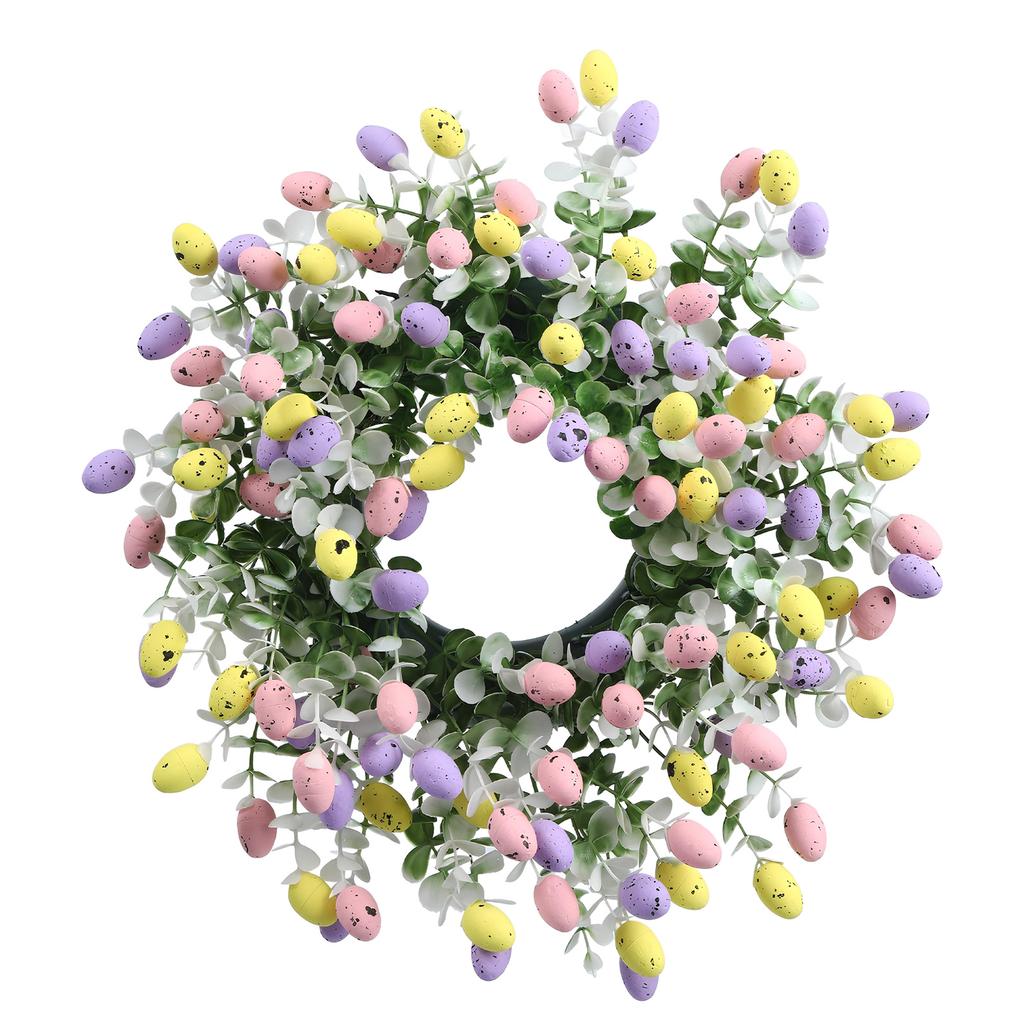 Artificial Flower Wreath with Easter Eggs Spring Wreath Hanging Decoration for Door Wall Window Festival Celebration