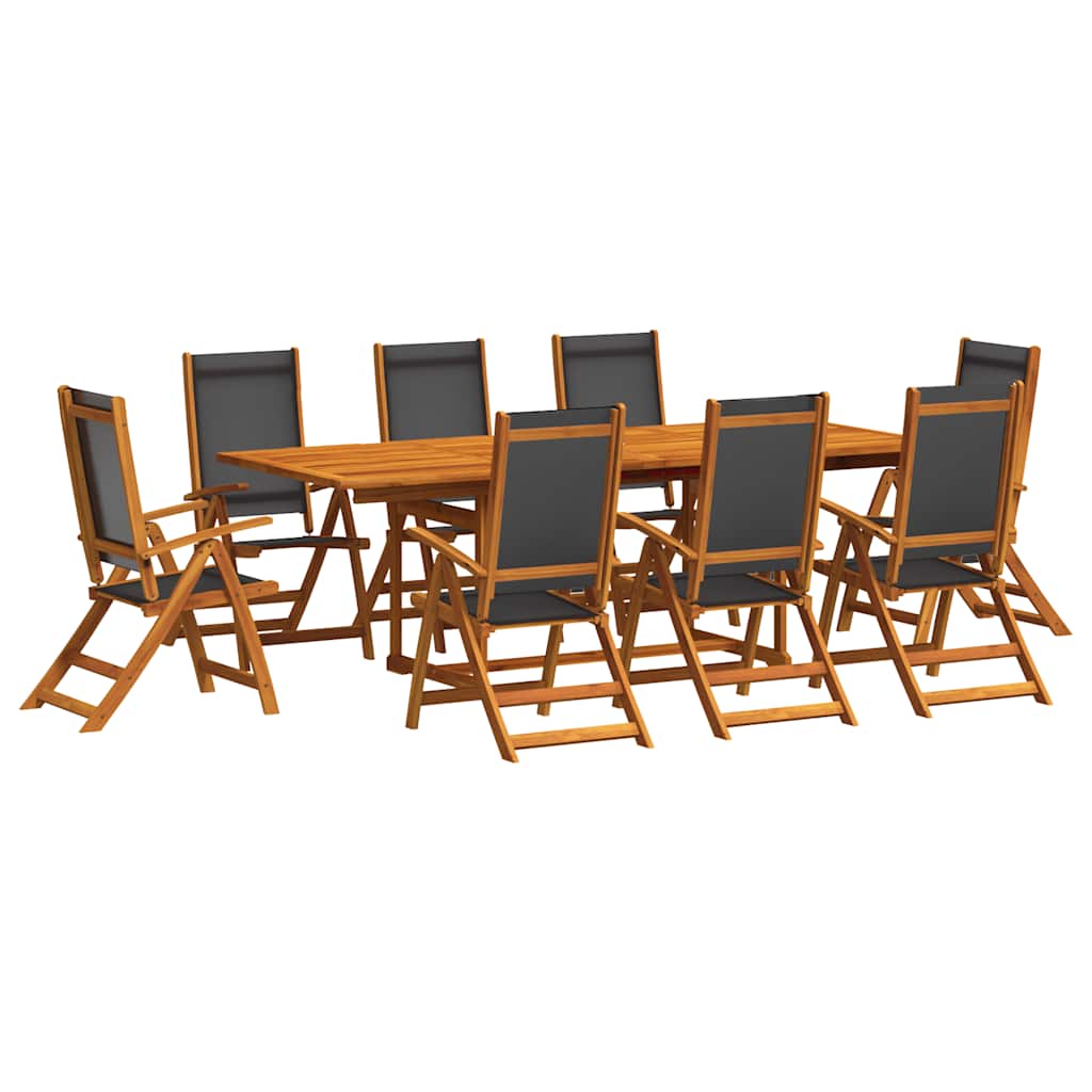 9 Piece Outdoor Dining Set Solid Acacia Wood Table and Textilene Chairs
