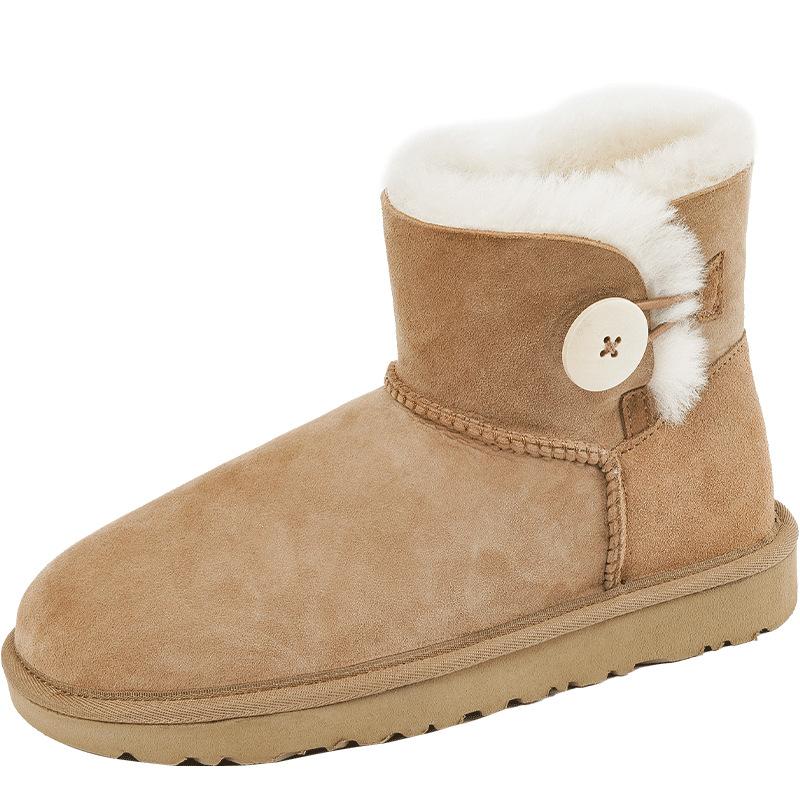 Foreign Trade New Winter Warm Thick-soled Fur Integrated Women's Snow Boots Piled Thickened Solid Color Button Cotton Shoes Boots