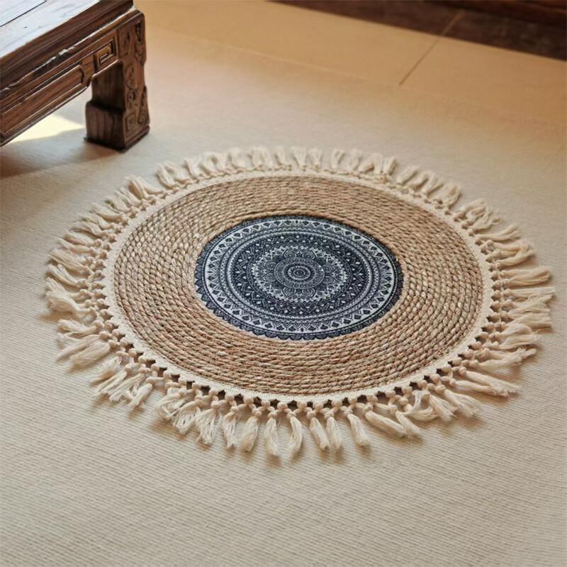 Straw Tassel Mat Round Single Layer Thin Mat Bohemia Style Futon Meditation Worship Carpet Home Decoration Room Door Mat