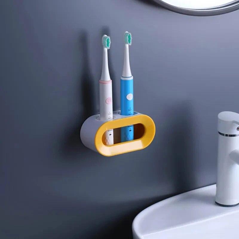 1pc Electric Toothbrush Holder Wall-Mounted Holder Space Saving Bathroom Accessories Double Hole Self-adhesive Stand Rack