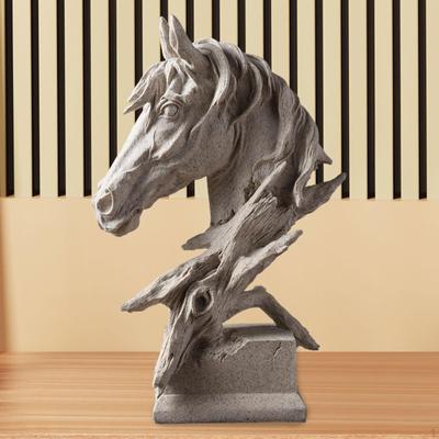 Harzfigur für Heimdekoration, Geschenk, Pferdekopf, Statue, Büro, Schreibtisch, Schrank, grau