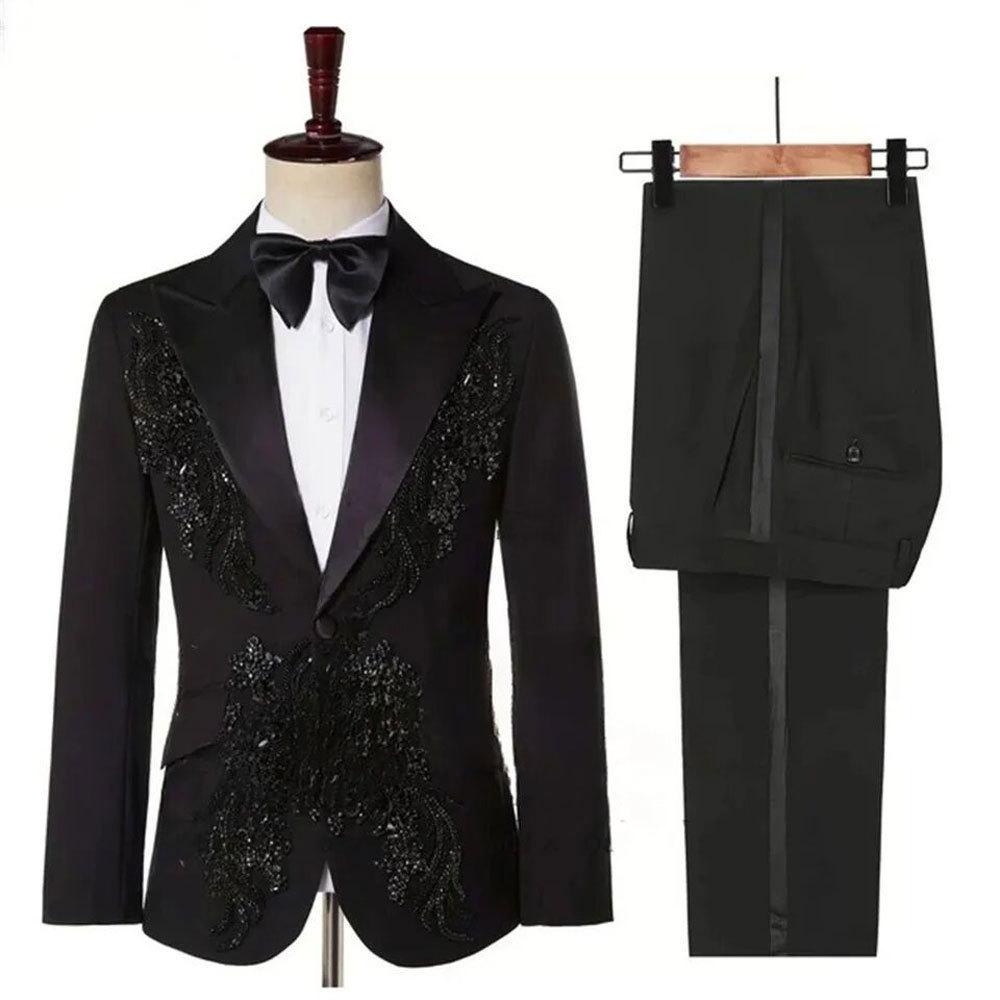 Costume de bărbați de lux cu broderie cu mărgele pentru nuntă, rever șal, blazer bărbătesc pentru bal, Hombre, smochinguri pentru mire, Costume Homme