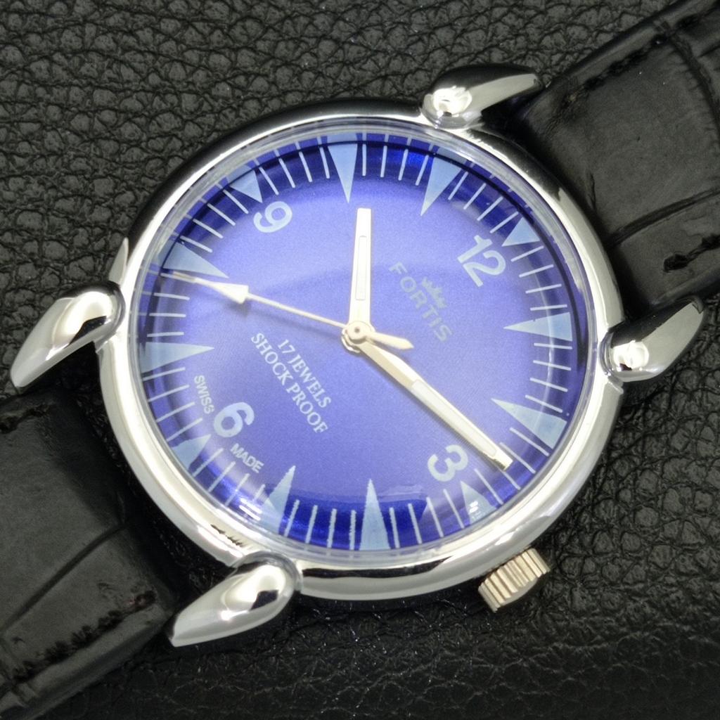 HAND-WINDING SWISS MENS VINTAGE REFURBISHED BLUE COLOR DIAL WATCH A700841-5 R205a-a700841