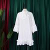 D3248 European & American Plus Size Women's Loose Casual Dress with Ruffle Sleeves and Tie
