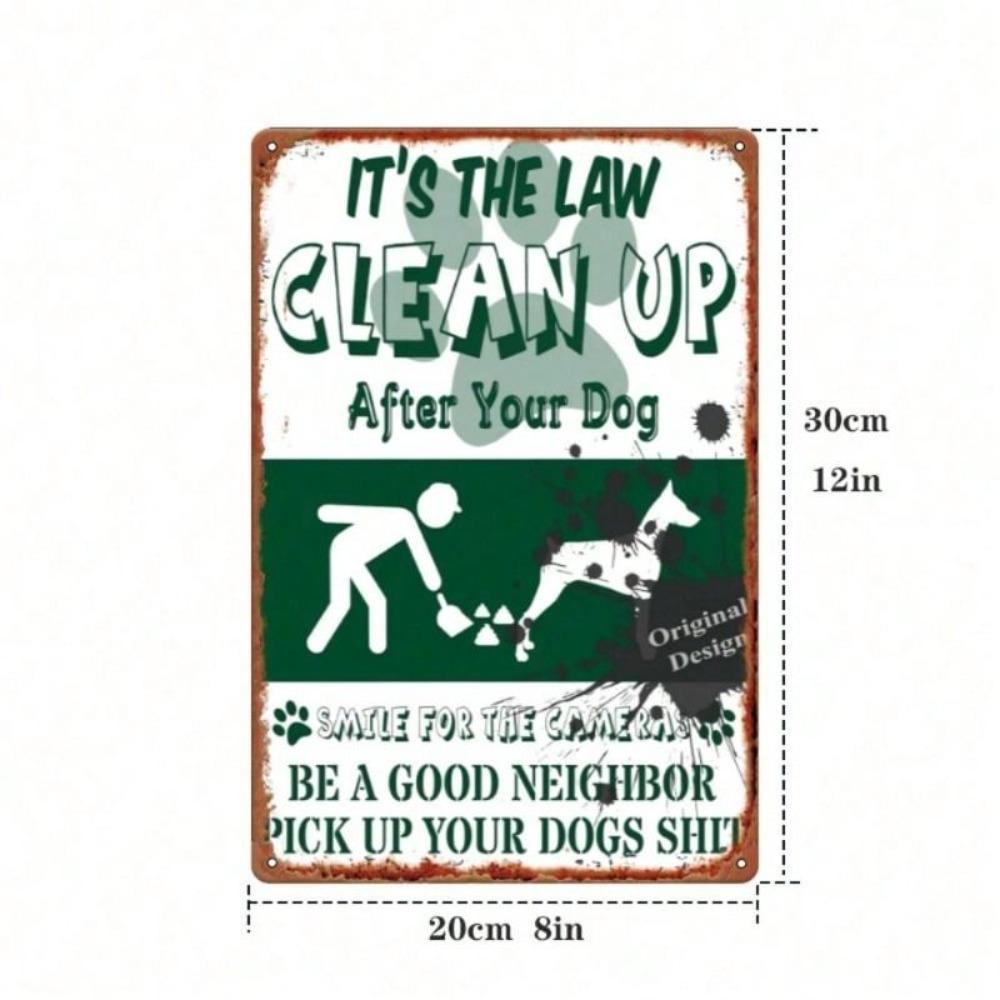 Funny Dog Poop Law Reminder, Clean Up After Your Dog, Metal Wall Sign for Home