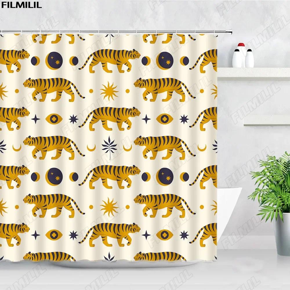 Plant Africa Leopard Shower Curtain Tropical Palm Leaf Zebra Toucan Flamingo Jungle Wild Animal Bathroom Decor Bath Curtains Set