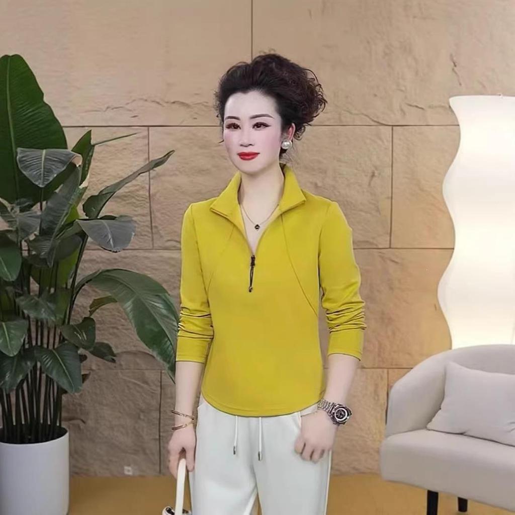 Spring 2026 Elegant Versatile Half-Zip Stand Collar Slimming Long Sleeve Mother's Top