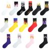 1 Pair Women Fashion Hip Hop Hit Color On Fire Crew Socks Red Flame Blaze Power Torch Hot Warmth Street Skateboard Socks