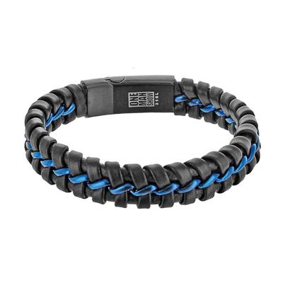 [R5105] - Βραχιόλι δέρμα ατσάλι 'Giorgio' μαύρο μπλε - 210x14 mm