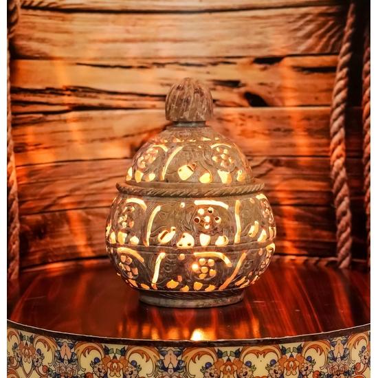 Crocon Soapstone Tealight Candle Holder with Elephant Motif – Decorative Lantern for Home, Office, and Living Room – 4x4 Inch with Lid