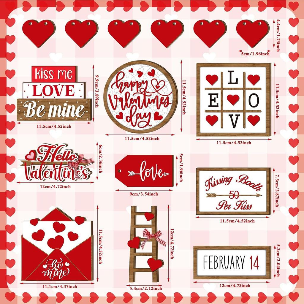 15 Pcs Valentine's Day Tiered Tray Decor, Heart Wood Sign Farmhouse Table Decor Love Theme Centerpieces for Home Decor Wedding Party Gift