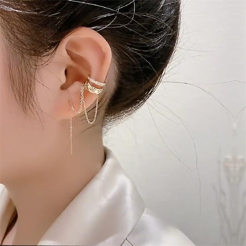 1 PC Non-Piercing Ear Cuff for Women Gold Link Tassel Earrings Hiphop Bohemian Fake Cartilage Earring Clips On