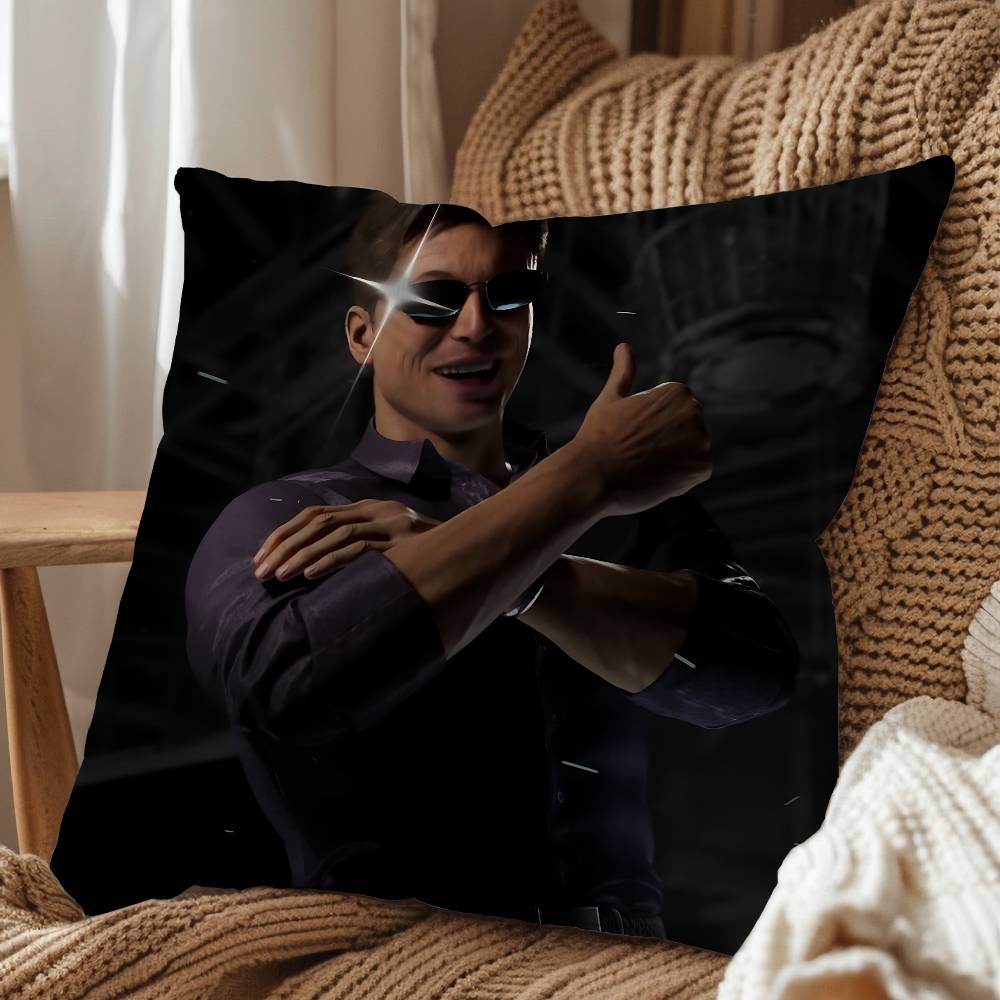 Johnny Cage Kitana Mortal Kombat Pillow Case Square Double-Sided Printing Short Plush Sofa Cushion Cover Bedroom Bedside Pillow