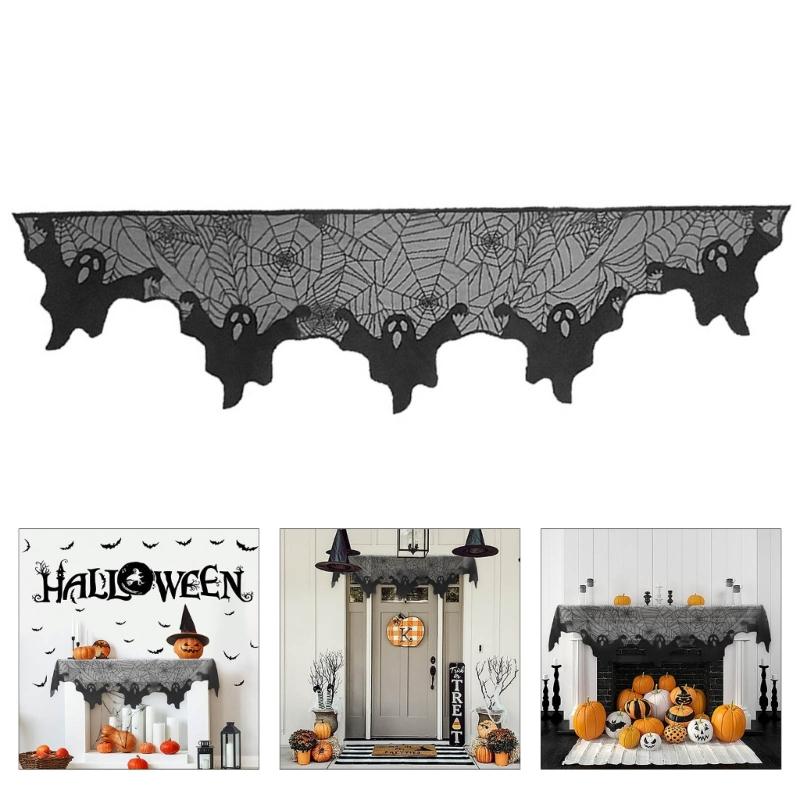 Lace Tablecloth Halloween Decoration Polyester Cobweb Table Runner Mantel Scarf Cover Spooky Celebration