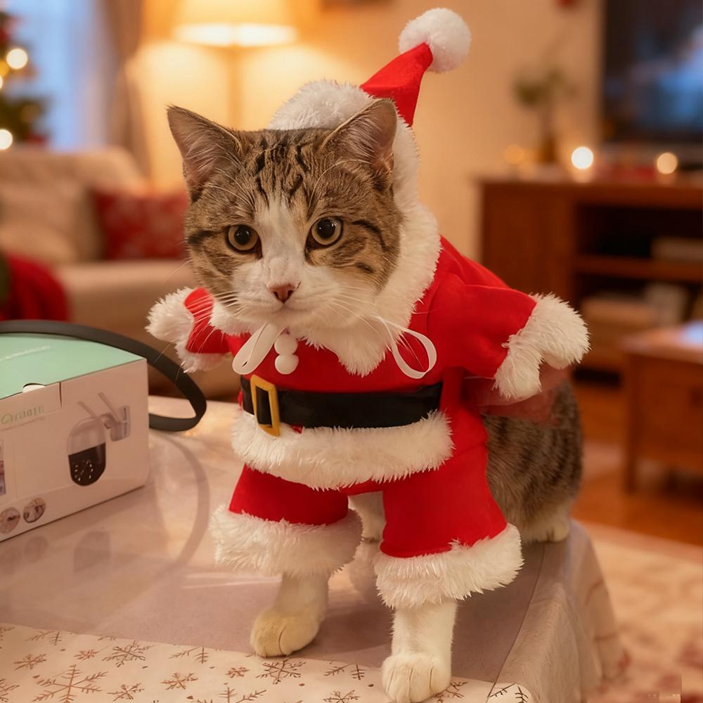 Christmas Pet Costumes Cute Kitten Santa Claus Clothes For Small Medium Dogs Cats Holiday Party Dress Up Apparel Sphynx Outfits