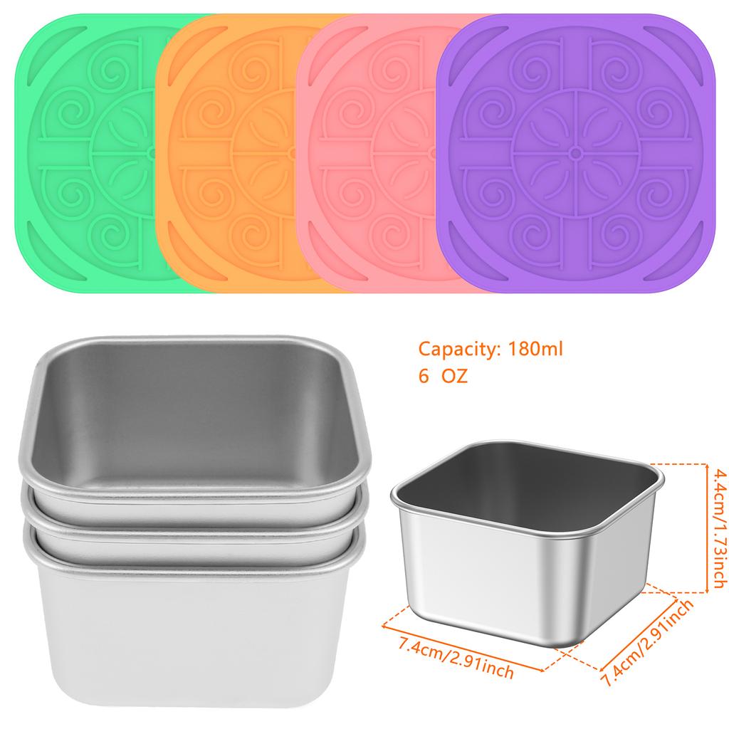 4Pcs 2/6oz Snack Container Stainless Steel Salad Box with Silicone Lids Leakproof Portable Stackable Dressing Food Storage Box