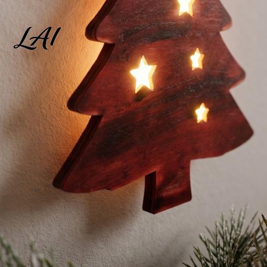 Rustic Farmhouse Wooden Christmas Hangings 7Pcs Holiday Wall Silhouette Lights with Warm Backlight, LED
