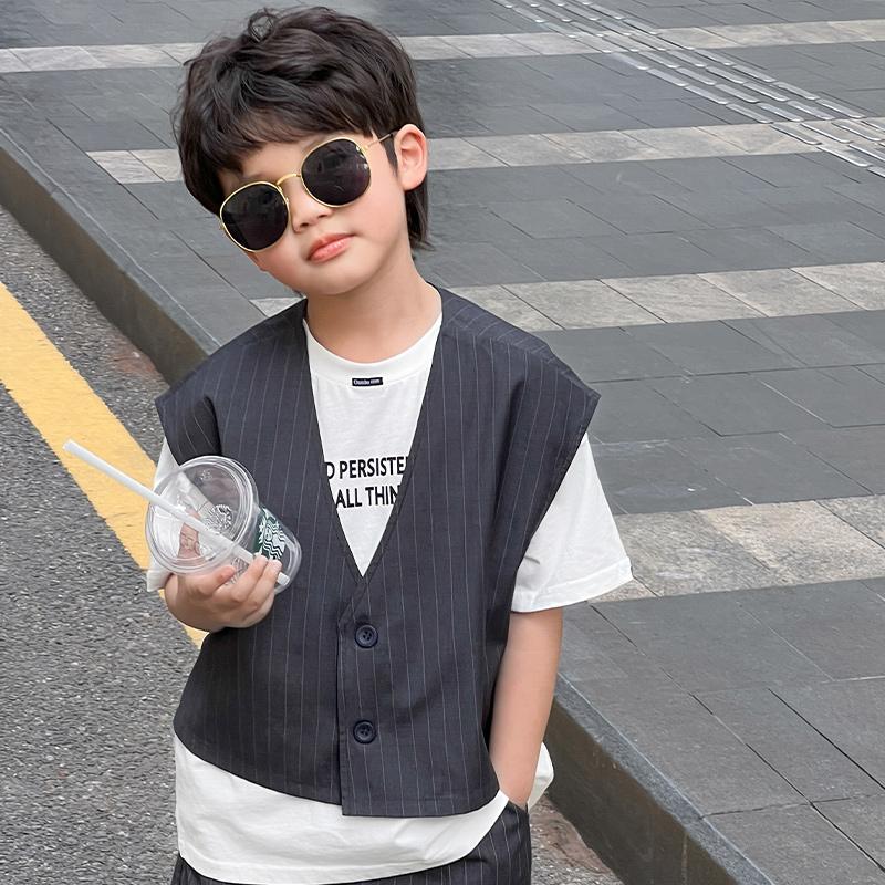 LUSON Children's Clothing [Same Style At Counter] Children's Summer Vertical Stripe Suit Vest