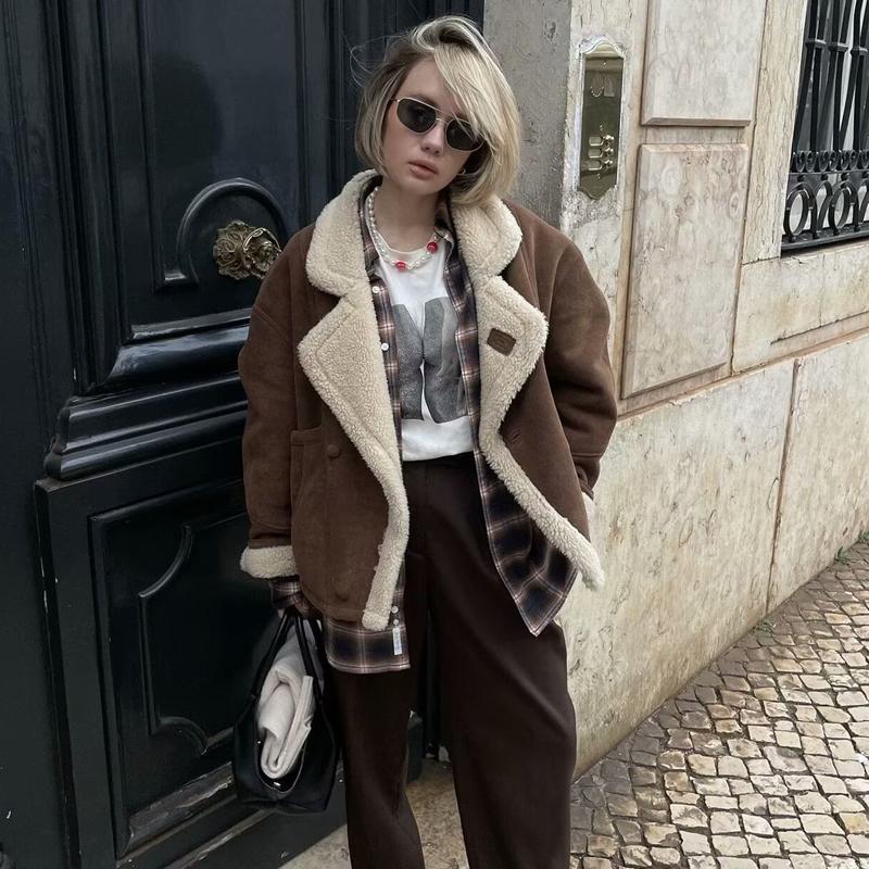 Women Coat Autumn and Winter New Women's Fashion Loose and Warm Retro Lamb Wool Coat