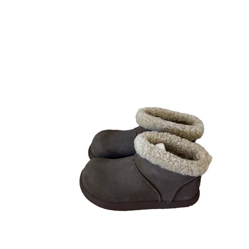 Miyou Version~ Retro Round Head Ugly Cute Short Boots Women's Velvet Low-top Snow Boots Warm Big Cotton Shoes Thick-soled Fluffy Boots