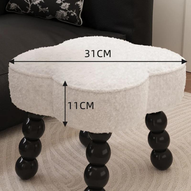 Rubberwood Small Stool Vintage Soft-Padded Low Stool Living Room Roman Column Ottoman Stable Entryway Shoe Bench
