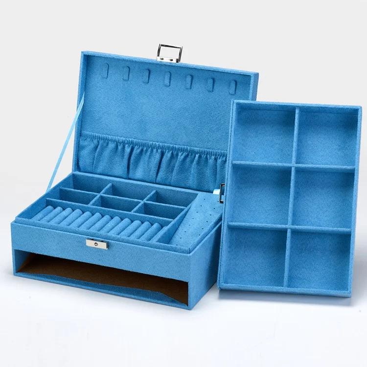 Multi Layer Flannel Jewelry Storage Box and Lock Drawer Earrings Gift Box Jewelry Display Box