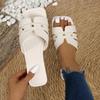 Women's Solid Color Large Size Rivet Slippers Casual Square Head Open Toe Flat Bottom Summer Shoes Lightweight