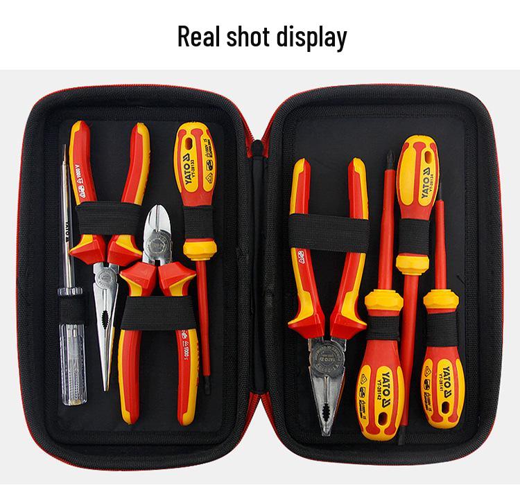 YATO Insulated Electrician Tool Set: Pliers, Wire Stripper, Needle Nose, Diagonal Pliers, Screwdriver.