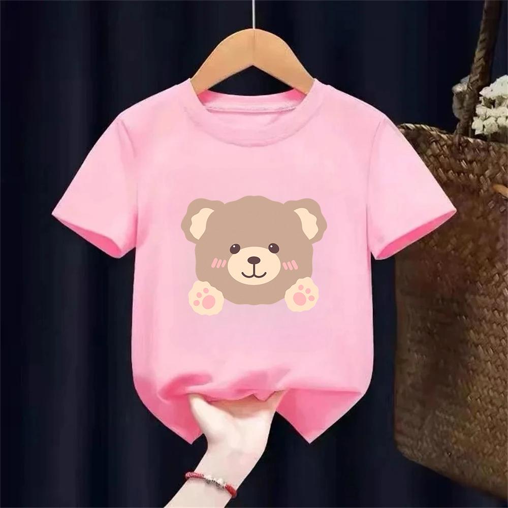 Children Tshirt With Added Sugar Summer New Product for Boys Girls Cartoon Teddy Bear Short Sleeved T Baby Cute Pattern