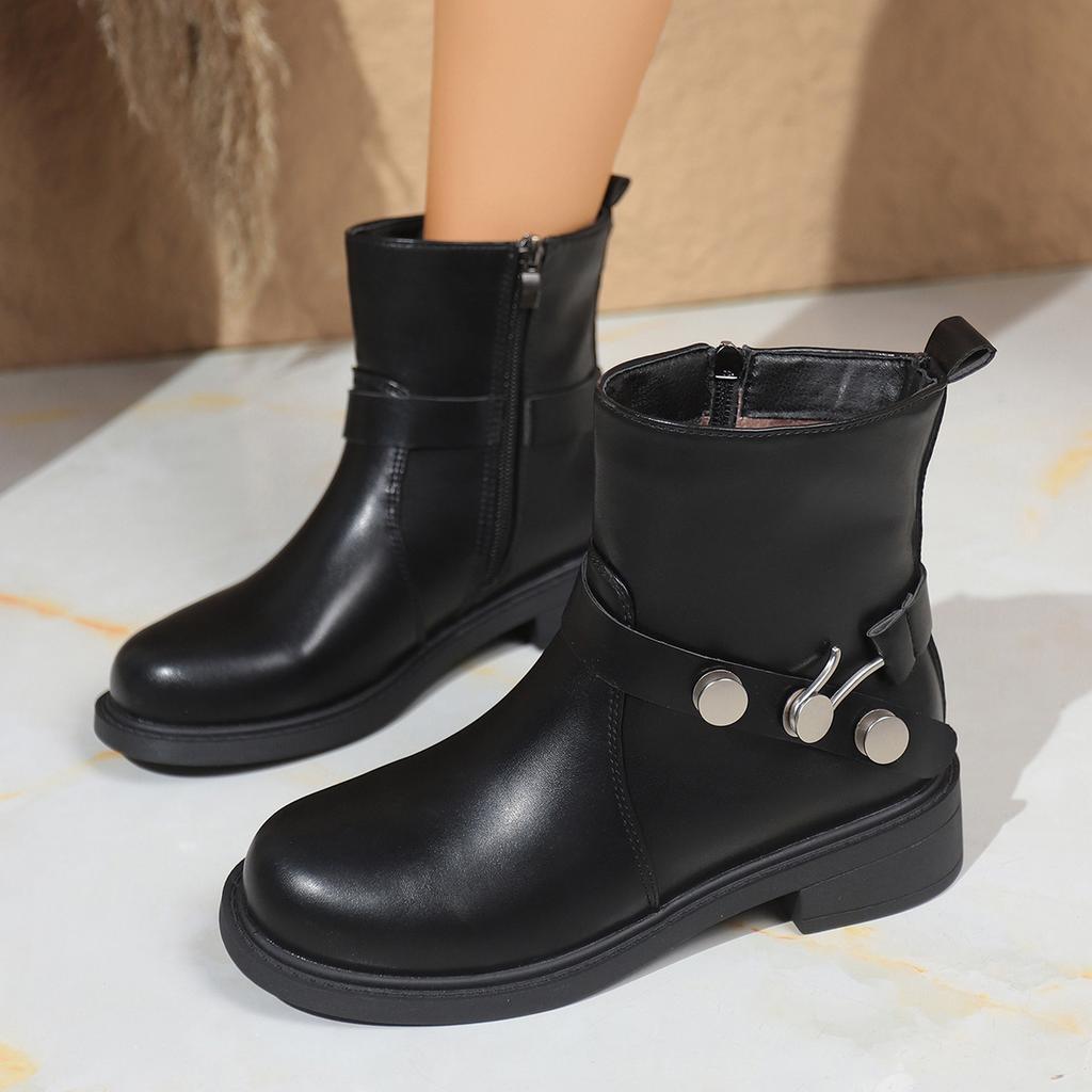 2025 Autumn New Versatile Black Thick-soled Medium Boots Women's Height Increasing Small British Knight Boots Women's Boots