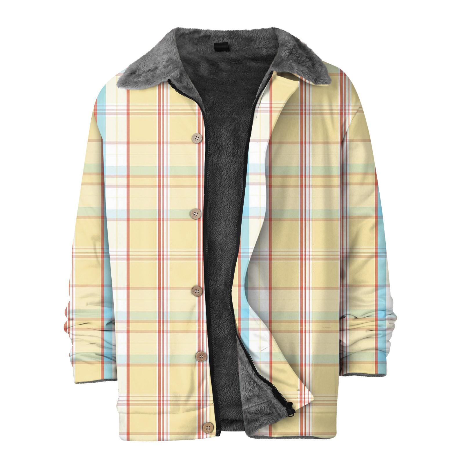 

Мужская куртка на флисовой подкладке, повседневная утолщенная куртка с клетчатым принтом на молнии, зимнее теплое теплое уличное пальто XXXL жёлтый