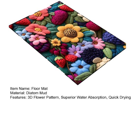Fußmatte 3D Blumenmuster Starke Wasseraufnahme Schnell trocknend Anti-Rutsch Fußmatte Schlafzimmer Badezimmer Balkon Teppich