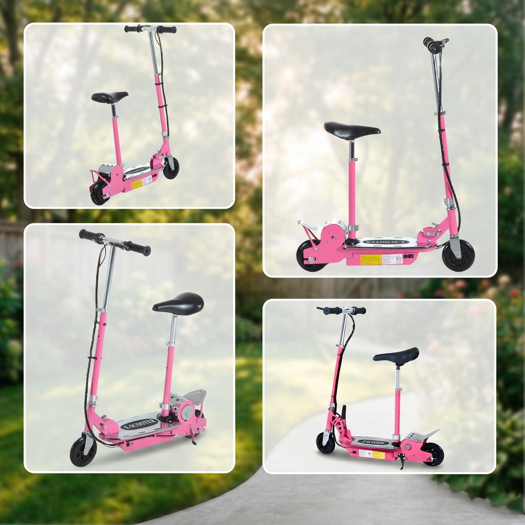 Foldable Powered Scooter with Adjustable Seat, Brake, Pink