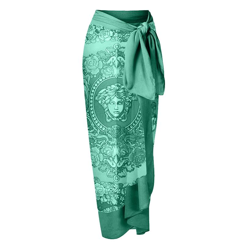 

Европейская и американская праздничная юбка миди: Женское повседневное пляжное платье-комбинезон с абстрактным принтом и завязками One Size зелёный