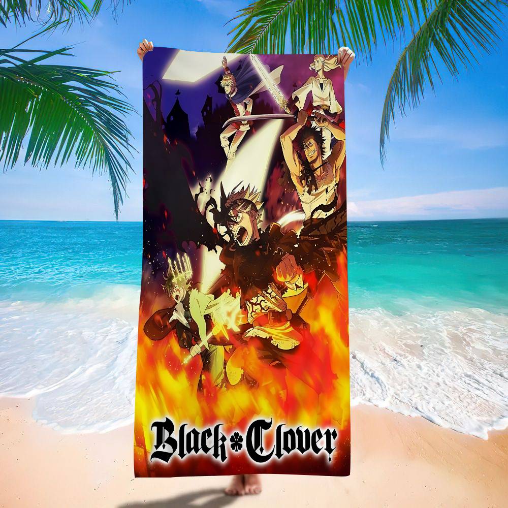 Anime B-Black Hot C-Clover Microfiber Printed Beach Towel Mountain Climbing Yoga Beach Swimming Running Absorbent Soft Towel