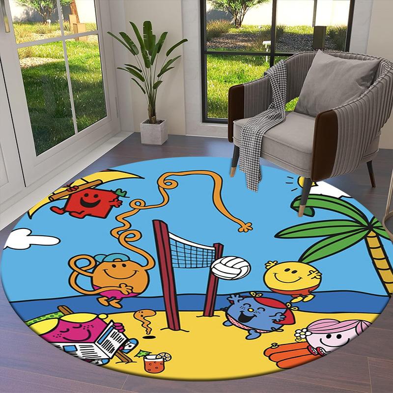 Herr. Herren Teppich Little Miss Rund, Teppich für Wohnzimmer Schlafzimmer Sofa Spielzimmer Dekor, Rutschfeste Bodenmatte