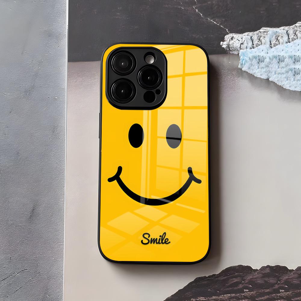 Anime Smile Phone Case For IPhone 17 Air 16 E Pro Max 15 14 13 Mini 12 Pro 11 Max Plus Black Glass Cover