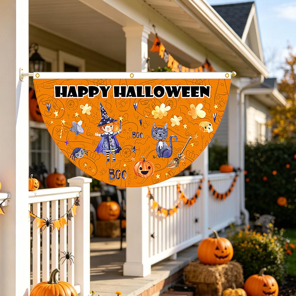 Halloween Fan-Shaped Flag - 4590cm - Single Sided Printed Polyester for Outdoor Garden Decoration