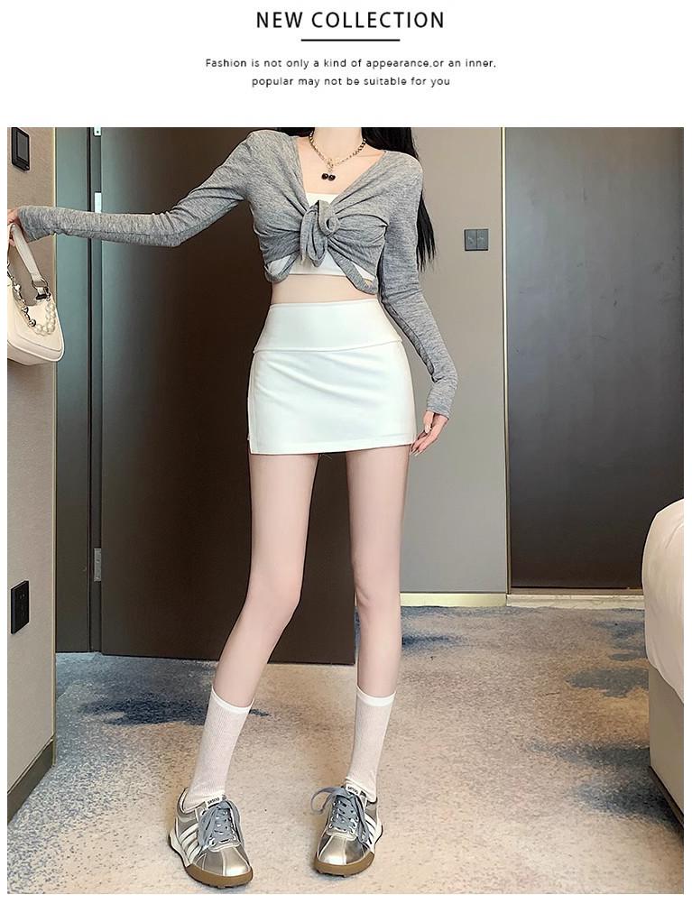 High-Waisted A-Line Short Skirt - Women's Spring Fashion with Anti-Exposure Style and Patchwork Design