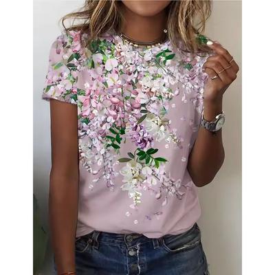 Summer Women's T Shirt Tee L 3d Print Floral Casual Daily Short Sleeve Tops Fashion Round Neck T Shirts for Women Holiday