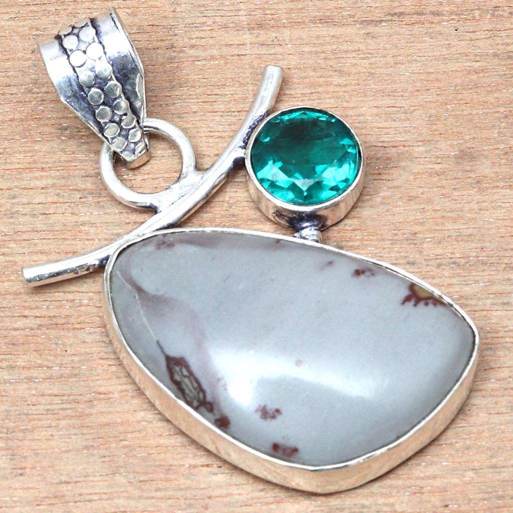 Pendant Designer Jasper Chrome Diopside Gemstone Silver Jewelry 2.5"