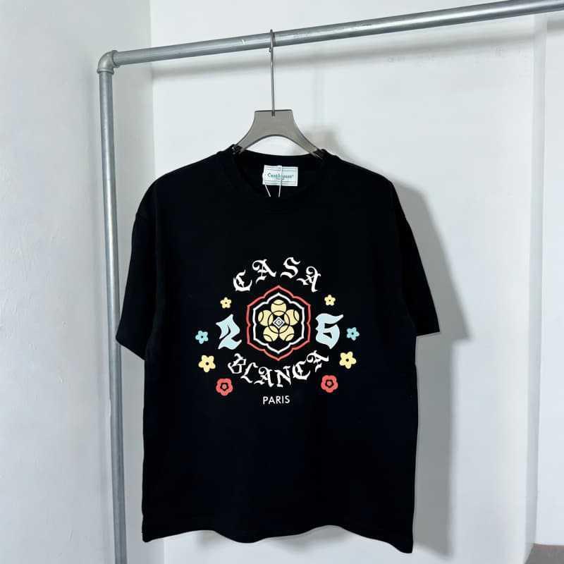 Casablanca Print Oversized Baumwoll-T-Shirt Unisex Lockere Passform 2026 Lässige Streetwear Jugendliche Erwachsene